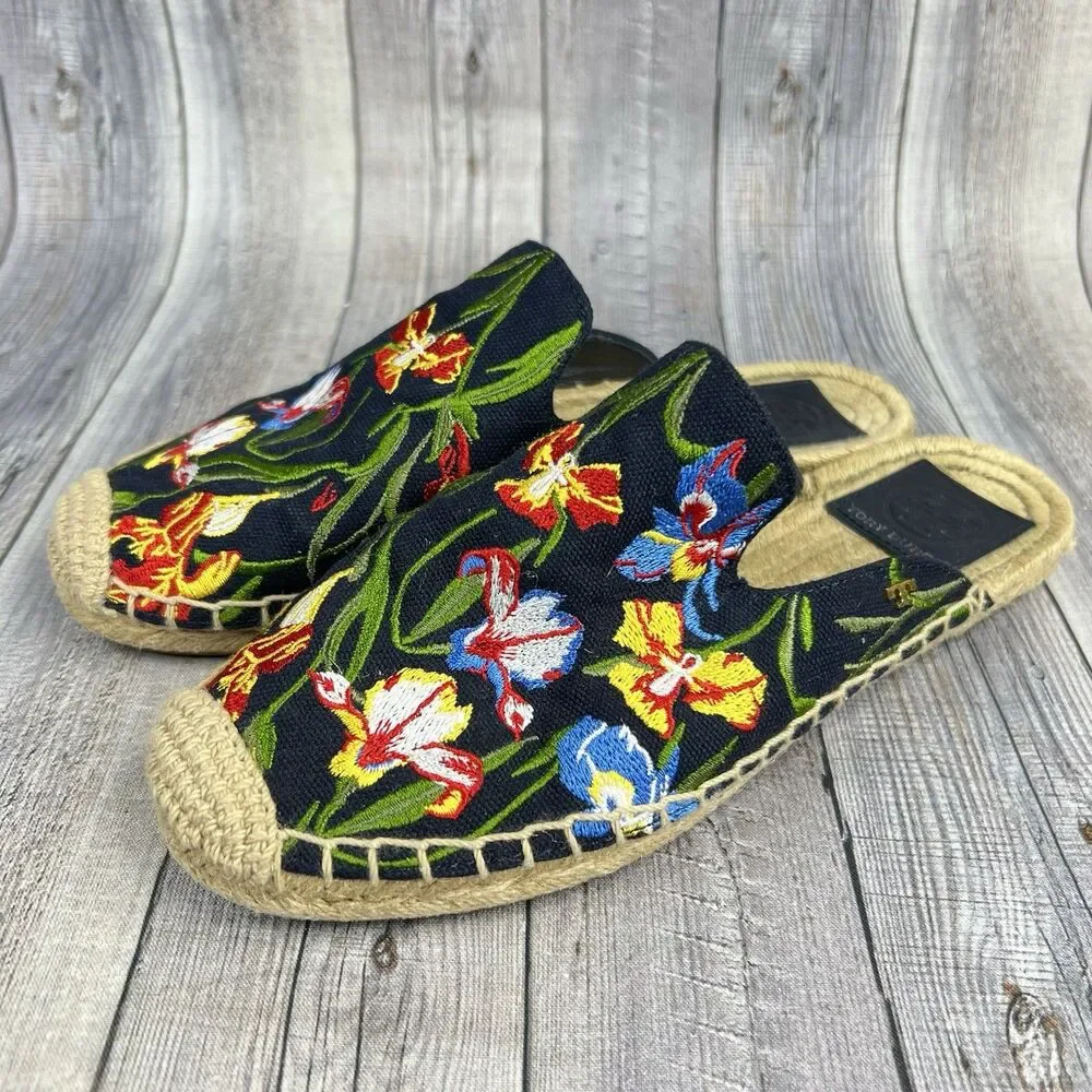 Tory Burch Max Espadrille Mule Embroidered Floral Size 5